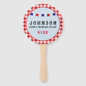 Picknick reünie rood geruit tafelkleed zomer handwaaier (Achterkant)