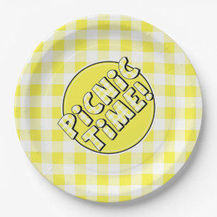 Picknicktijd met papieren bord geel geruit