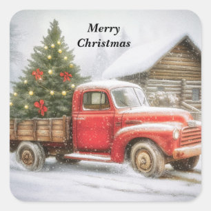 Pickup truck met kerstboom vierkante sticker