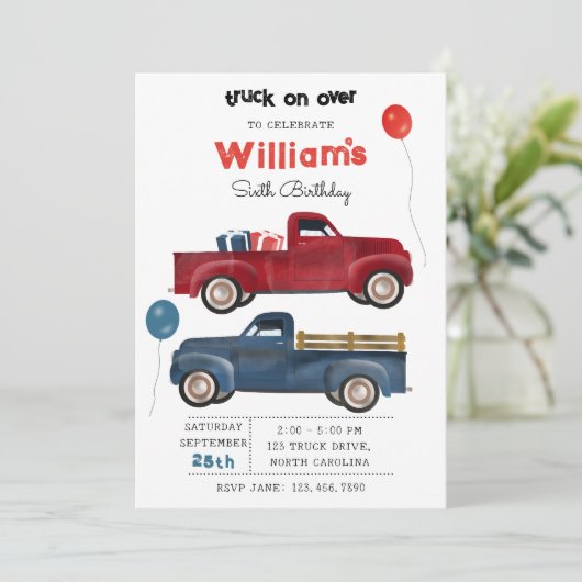 Pickup Trucks Schattigee Voertuigen Kids Verjaarda Kaart (Staand voorkant)