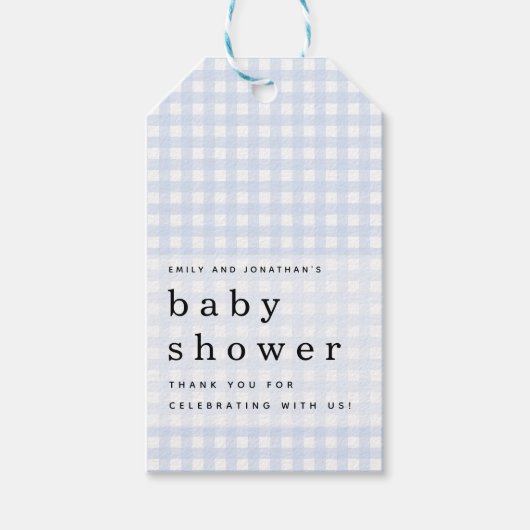 Picnic Baby shower Names Blue Gingham Favor Cadeaulabel (Voorkant)