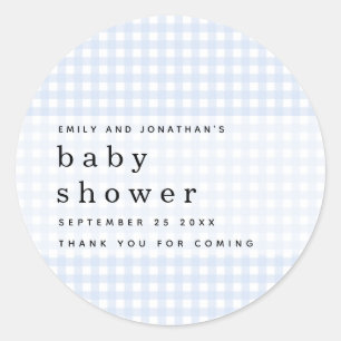 Picnic Baby shower Names Blue Gingham Ronde Sticker
