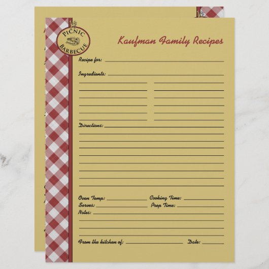 Picnic Barbecue Red Gecontroleerde aangepaste ontv (Voorkant / Achterkant)