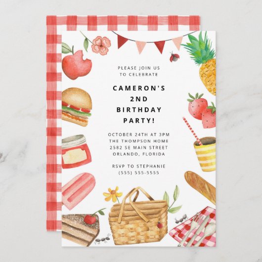 Picnic Birthday Invitation (Devant / Derrière)