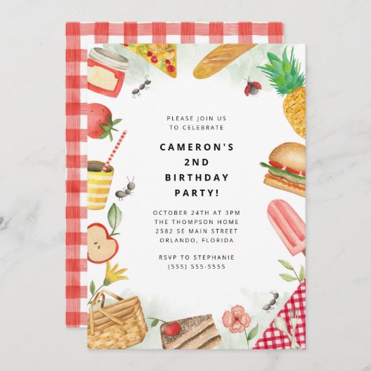 Picnic Birthday Invitation (Devant / Derrière)