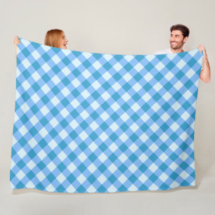 Picnic Blanket Blue and White Gingham Pattern Fleece Deken