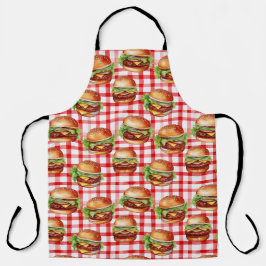 Picnic Burger Delight Retro Gingham & Cheeseburger Schort
