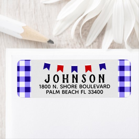 Picnic en banner | Blue Checkeron Tablecloth Summe Etiket (Insitu)