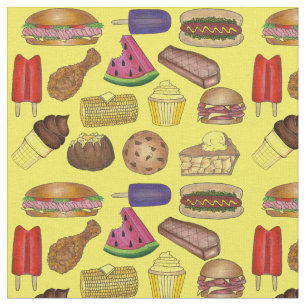 Picnic Food Hot Dog Watermelon Steak Corn Cookout Stof