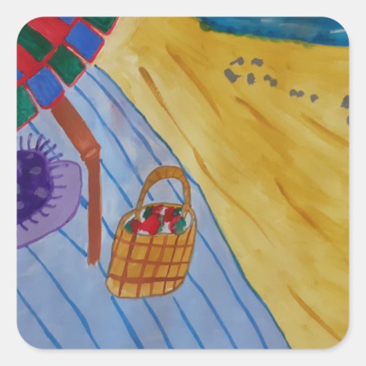 Picnic op de strand vierkante sticker (Voorkant)