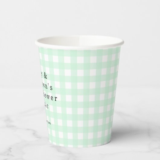 Picnic Park Namen Datum Baby shower Green Gingham Papieren Bekers (Links)