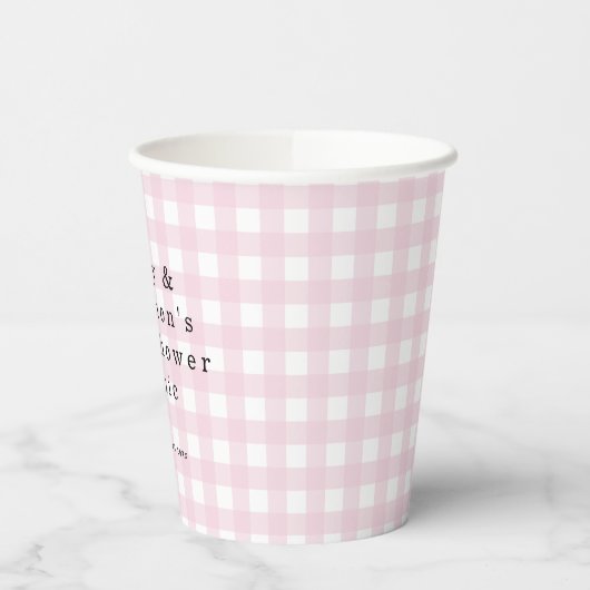 Picnic Park Namen Datum Baby shower Pink Gingham Papieren Bekers (Links)