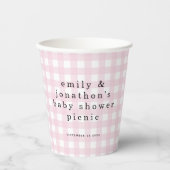 Picnic Park Namen Datum Baby shower Pink Gingham Papieren Bekers (Voorkant)