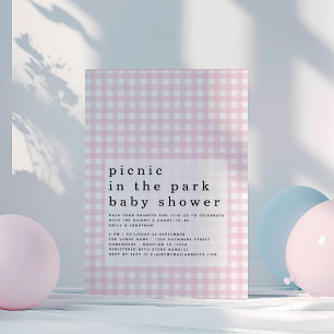 Picnic Park Pink Gingham Baby shower Kaart