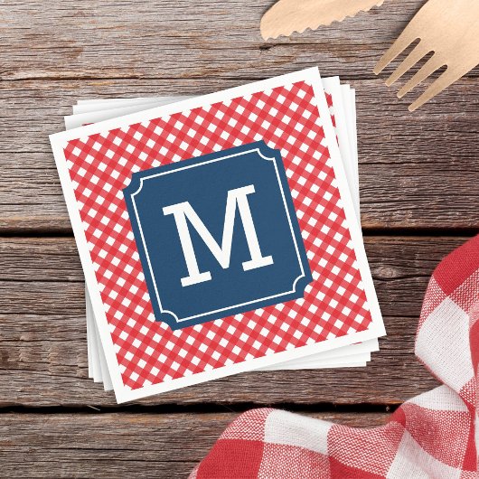 Picnic Red Gingham Persoonlijke naam Monogram Servetten