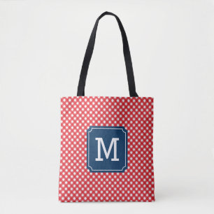 Picnic Red Gingham Persoonlijke naam Monogram Tote Bag