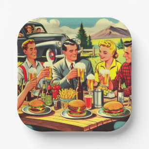 Picnic Retro Comics Papieren Bordje