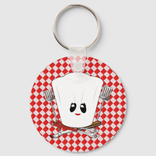 Picnic-tabel met Vrouw Chef-Pet en BBQ-tools Sleutelhanger