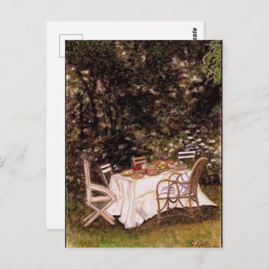 Picnic Table en Chairs impressionist voor gebruik  Briefkaart (Voorkant / Achterkant)