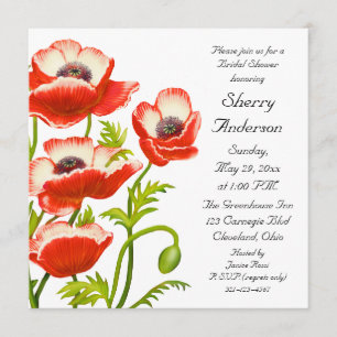 Picotee Red Poppy Flowers Bridal Shower Invitation Kaart