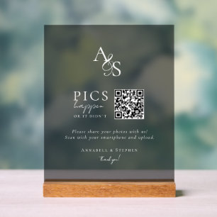 Pics gebeuren! Foto, QR-code, bruiloft, donker Acryl Bord