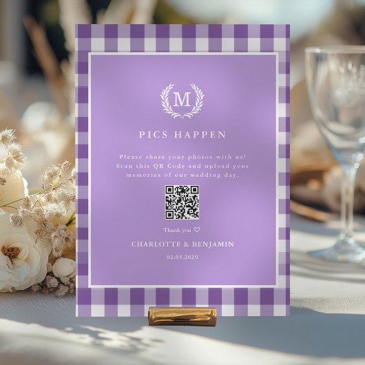 PICS GEBEUREN!QR Code Paarse Gingham Wedding Galle