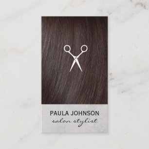 Pictogram Brunette Hair en Salon Scissors Visitekaartje