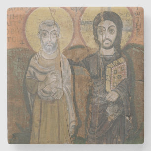 Pictogram dat Abbott Mena met Christus afschildert Stenen Onderzetter