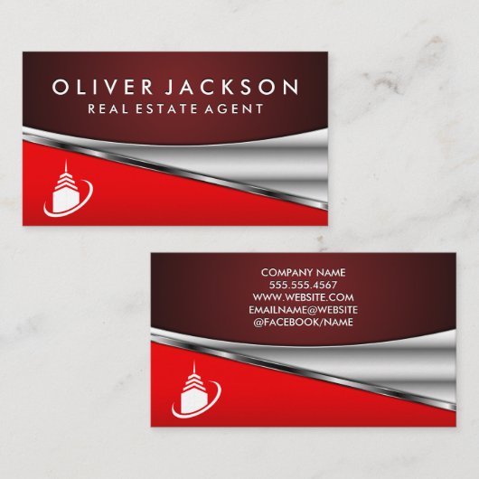 Pictogram Estate Agent | Homes | Red Metallic Busi Visitekaartje (Voorkant / Achterkant)