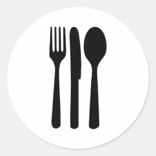 pictogram met vorkmeslepel ronde sticker
