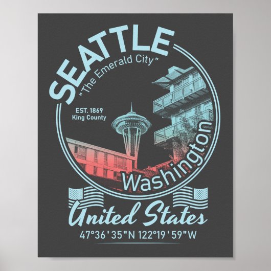 PICTOGRAM SEATTLE CITY - WASHINGTON POSTER (Voorkant)