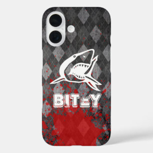 Pictogram voor haaien op Grungy Black Argyle iPhone 16 Hoesje