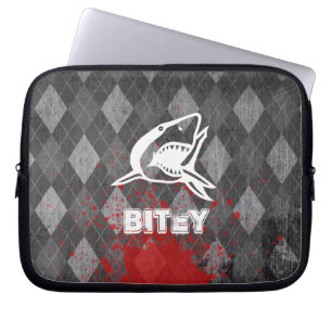 Pictogram voor haaien op Grungy Black Argyle Laptop Sleeve