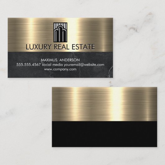 Pictogram voor vastgoed | Metalen goudmarmer Visitekaartje (Voorkant / Achterkant)