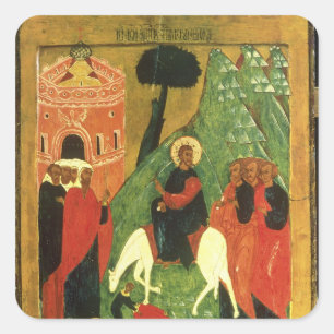 Pictogram waarin de binnenkomst van Christus in Je Vierkante Sticker