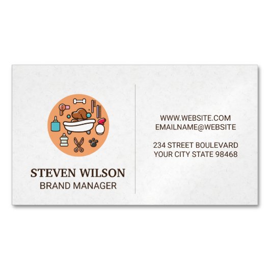 Pictogram wasprogramma | Achtergrond papierstructu Magnetisch Visitekaartje (Voorkant)