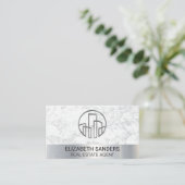 Pictogram | Witte marmer | Metaal Visitekaartje (Staand voorkant)