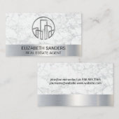 Pictogram | Witte marmer | Metaal Visitekaartje (Voorkant / Achterkant)