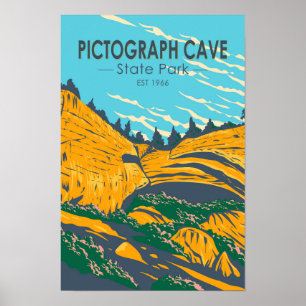 Pictograph Cave State Park Montana Retro Poster