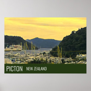 Picton New Zealand Marlborough Sound-reisafdruk Poster