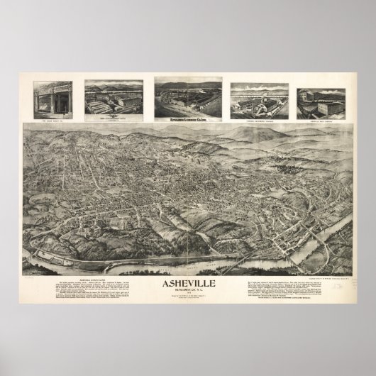 Pictorial Map of Asheville NC (1912) Poster (Voorkant)