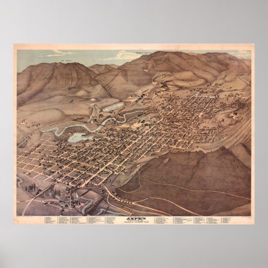 Pictorial Map of Aspen CO (1893) Poster (Voorkant)