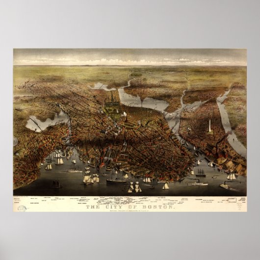 Pictorial Map of Boston (1873) Poster (Voorkant)