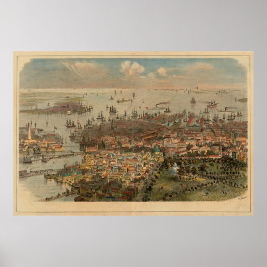  Pictorial Map of Boston MA (1866) Poster (Voorkant)