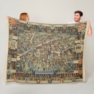 Pictorial Map of Cambridge, Engeland Fleece Deken