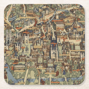 Pictorial Map of Cambridge, Engeland Vierkante Kartonnen Onderzetter