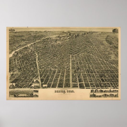 Pictorial Map of Denver CO (1889) Poster (Voorkant)