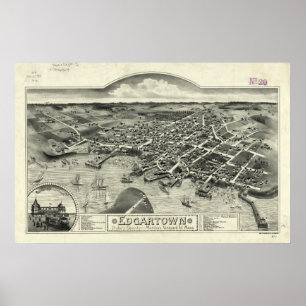  Pictorial Map of Edgartown MA (1886) Poster