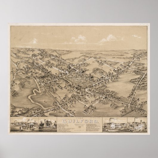 Pictorial Map of Guilford CT (1881) Poster (Voorkant)