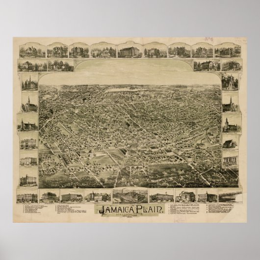  Pictorial Map of Jamaica Plain MA (1891) Poster (Voorkant)